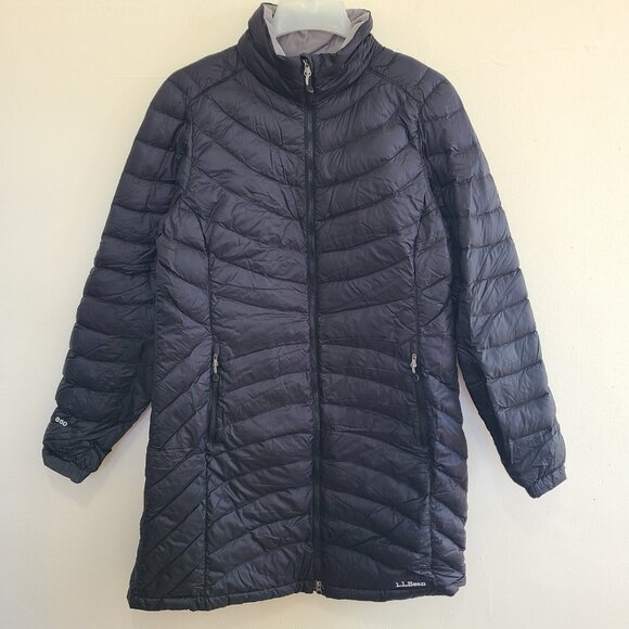 LL Bean Ultralight 850 Down Hooded Coat Three-Quarter Length Downtek Womens Sz M - Picture 1 of 11